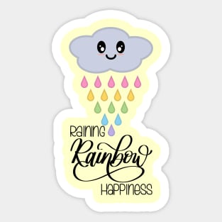 Raining Rainbow Happiness Kawaii Cute Rain Cloud in Yellow Sticker